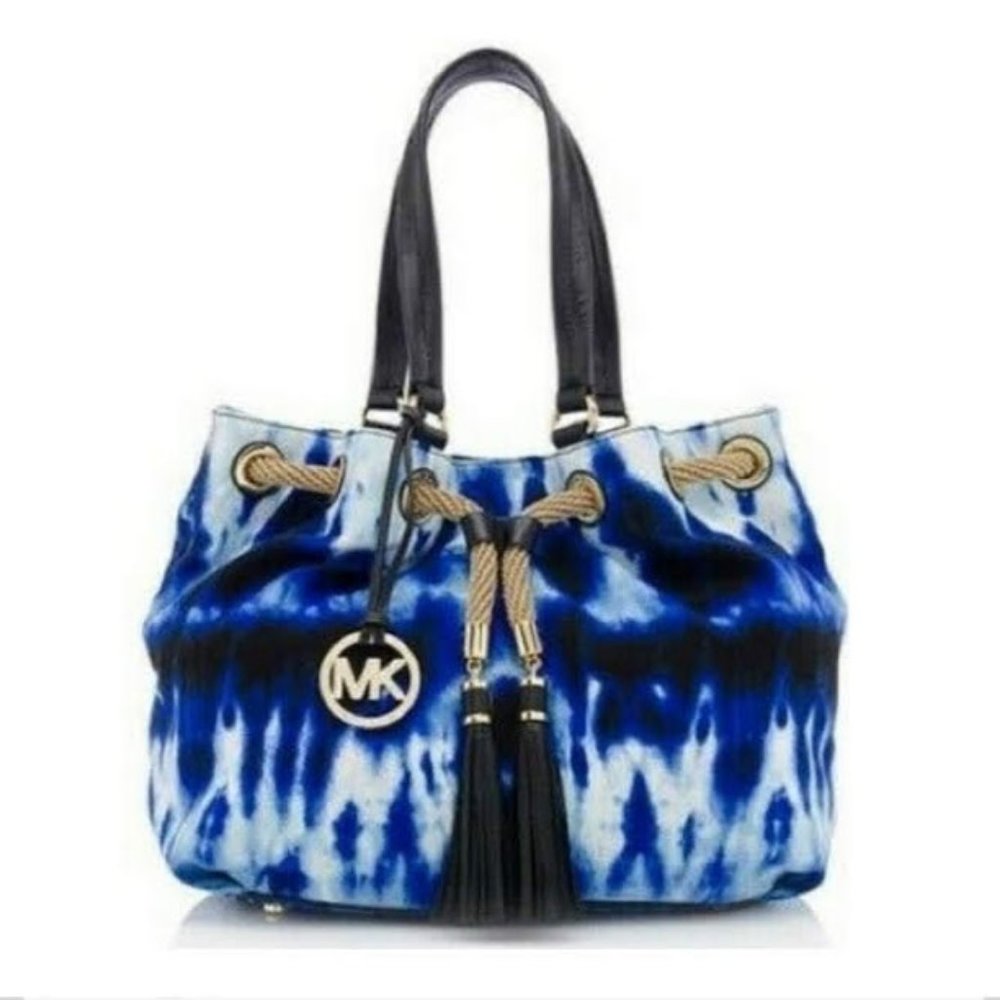 Michael Kors Marina Lg Blue Tie Dye Gathered Tote